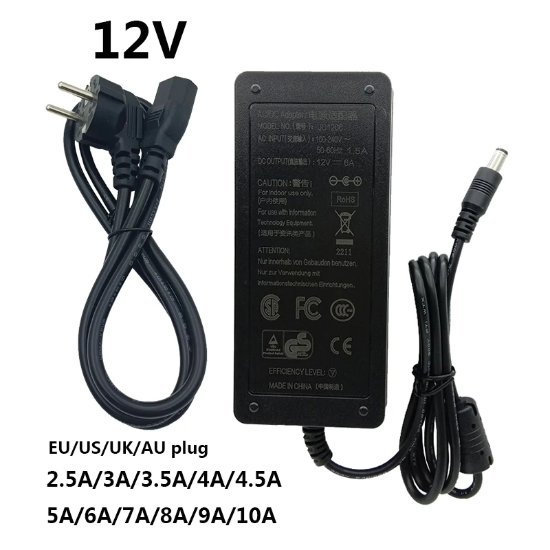 12V Power Adapter Supply AC 220V to DC 12 V Volt 3A 3.5A 4A 4.5A 5A 6A 7A 8A 9A 10A Universal Converter Transformer 5.5*2.5mm