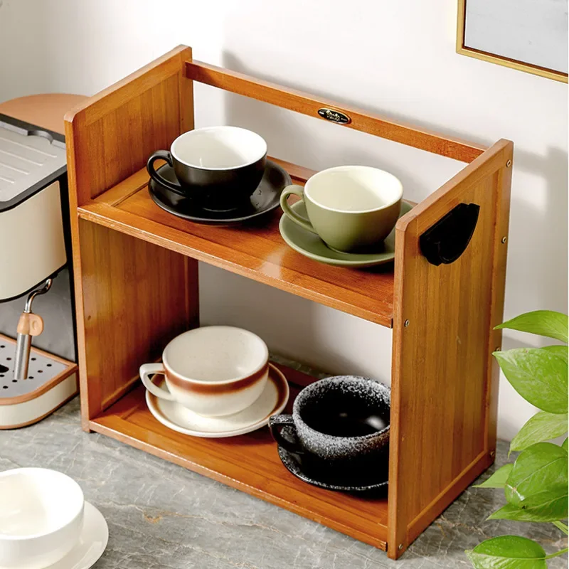 Bamboo Coffee Appliance Storage Cabinet Multi-Layer Storage Rack Home Cloth Powder Ware Bar Appliance Tool Rack