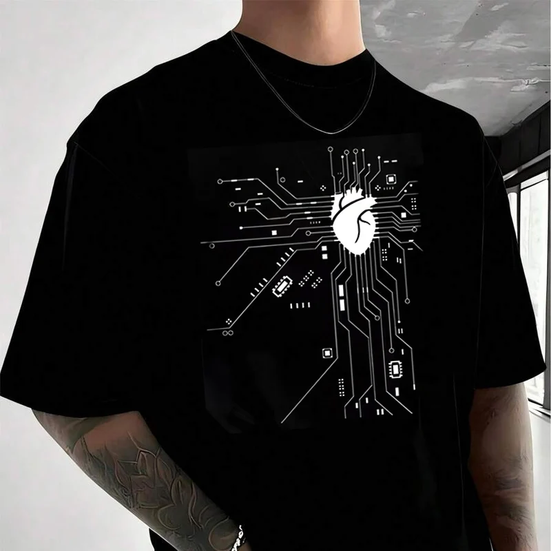 

Men's Women Summer 100% Cotton T-shirt CPU Processor Circuit Diagram Loose Short Sleeved Casual Basic TShirt Unisex Tops