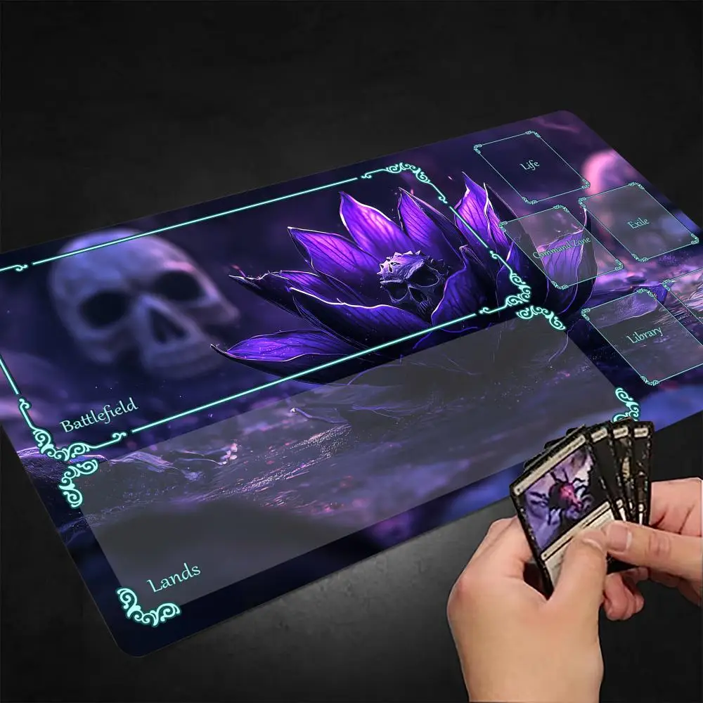 Dark-style skull and lotus MTG Playmat Magic Card Mat Stitched Edge Non-Slip Durable Tabletop playmat Board Game Mat for TCG