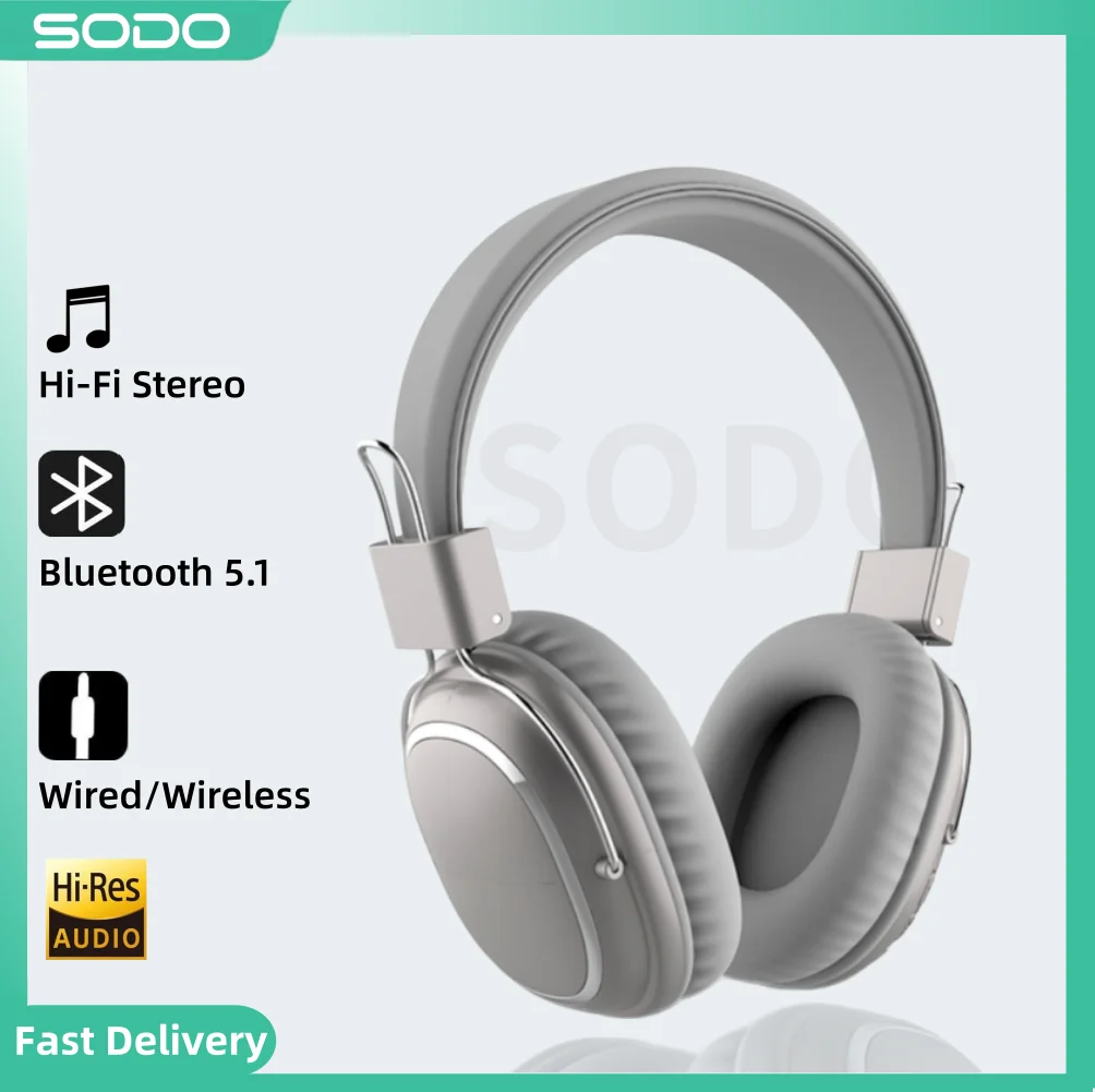 SODO sd1004 سماعة رأس لاسلكية قابلة للطي ومتوافقة مع بلوتوث 5.1 سماعة رأس ستيريو سماعات رأس سلكية لاسلكية مع ميكروفون يدعم TF