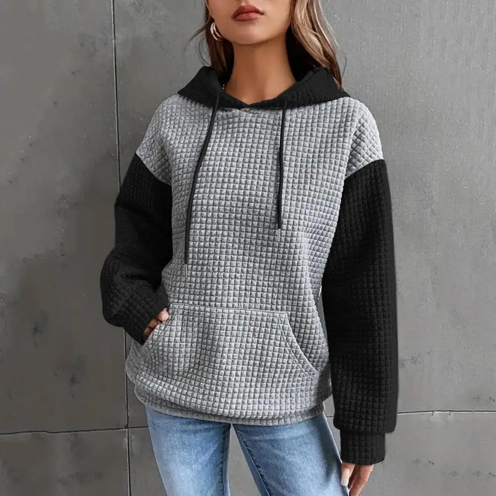 Warmer Hoodie Damen Herbst Winter Hoodie mit Kordel zug Kapuze große Tasche Waffel Textur langen ärmellosen Pullover für das tägliche Top