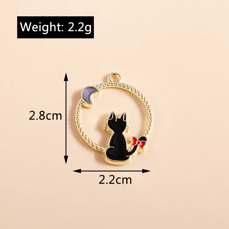 Leslie 10pcs Enamel Witch Black Cat Charm for DIY Jewelry Making Accessories Earrings Necklace Pendant Handmade Craft