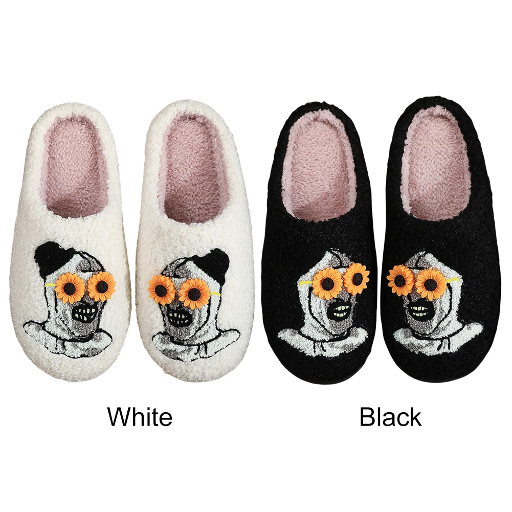 

Плюшевые тапочки на Хэллоуин, термотапочки на плоской подошве, Нескользящие пушистые тапочки клоуна, стеклянные шлепанцы с подсолнечником для внутренней спальни