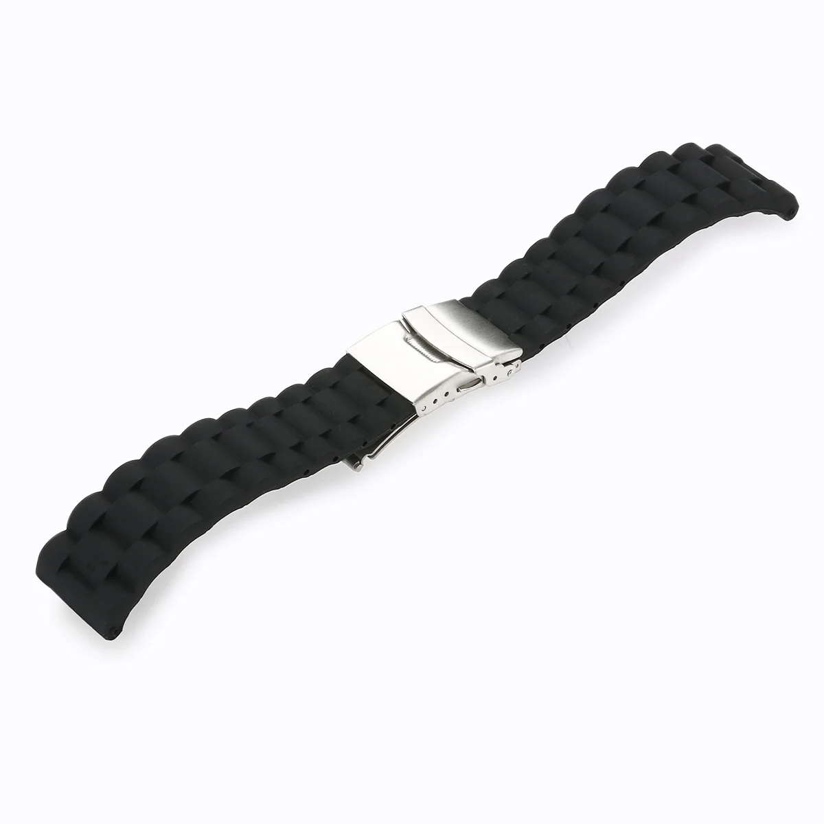 

22Mm Waterproof Silicone Watch Band Black Stainless Steel Clasp Adjustable Quick Release Sports Diver Strap Silicone Watch Band