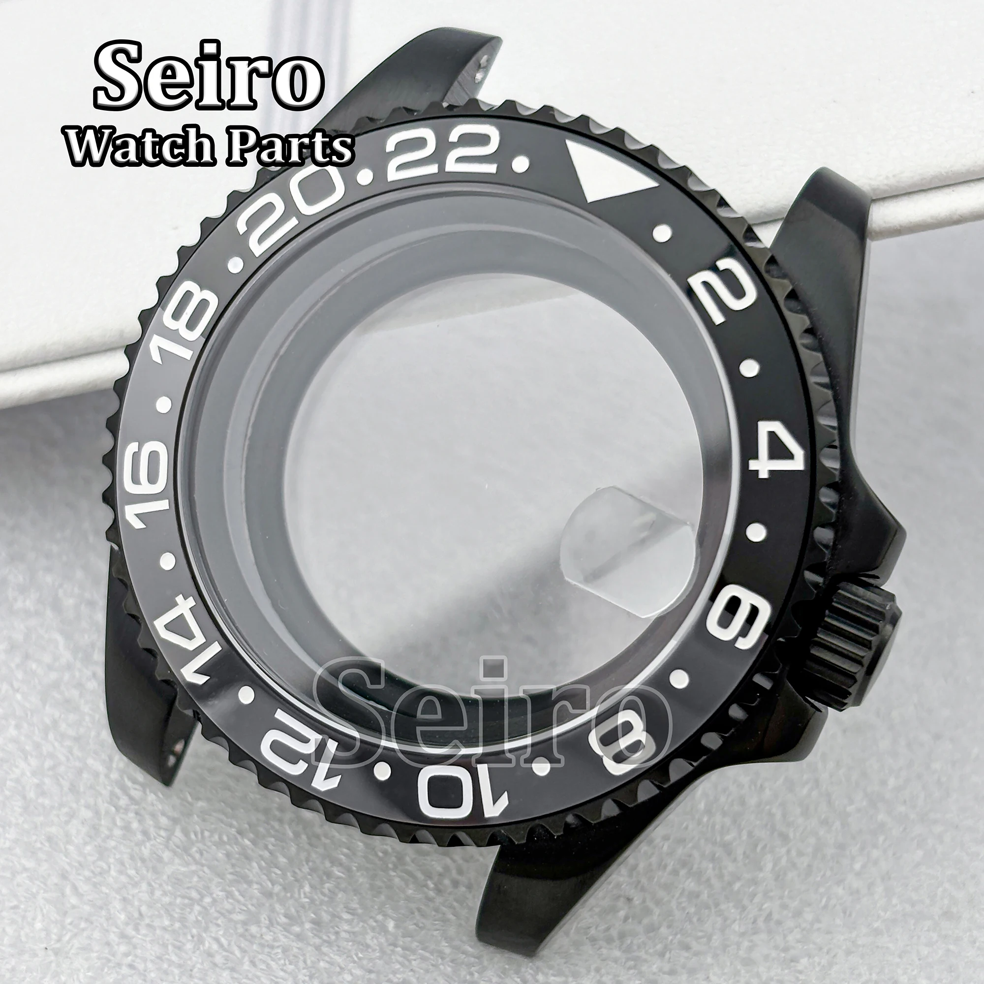 Black Stainless Steel Watch Case With Sapphire Crystal Glass 10ATM Waterproof for GMT NH35 NH34 NH36 Automatic Movement