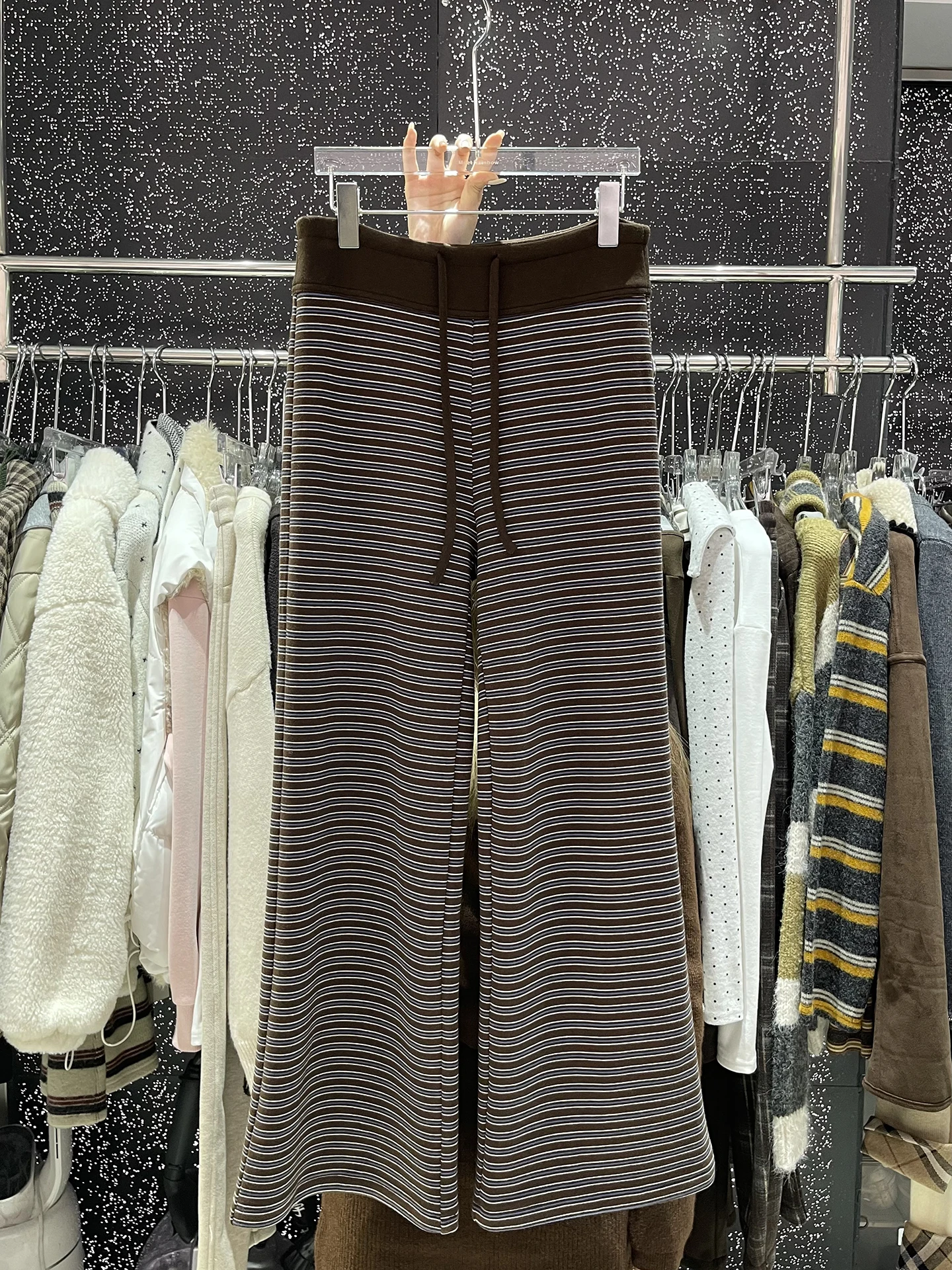 

Women's High Waist Dstring Fce Lined Stripe Flared Pants Casual Long Trousers Dra Sle Warm Color Blo Leggings