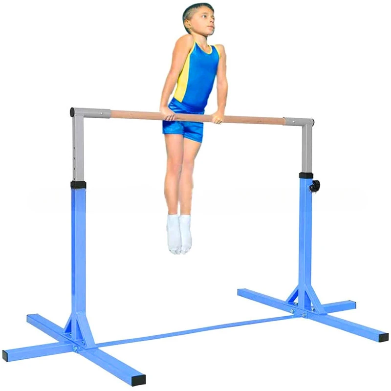 Steady freestanding kids horizontal bar,simple gymnastic bar with mat for home use actual factory