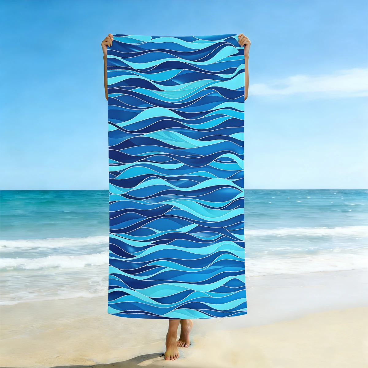 1pc wave texture printed beach towel, quick drying, absorbent, oversized beach towel, lightweight and portable towel,