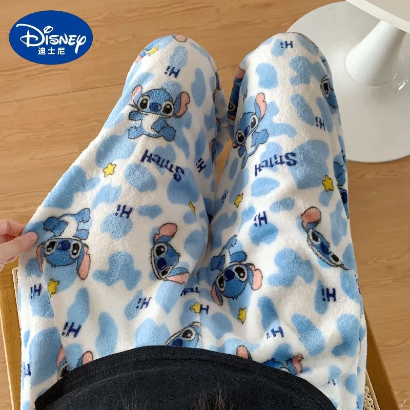 

Stitch Pajamas Disney Anime Cartoon Printed Long Plush Plush Warm Pants Winter Home Clothes Pants Kawaii Casual Pants Gift