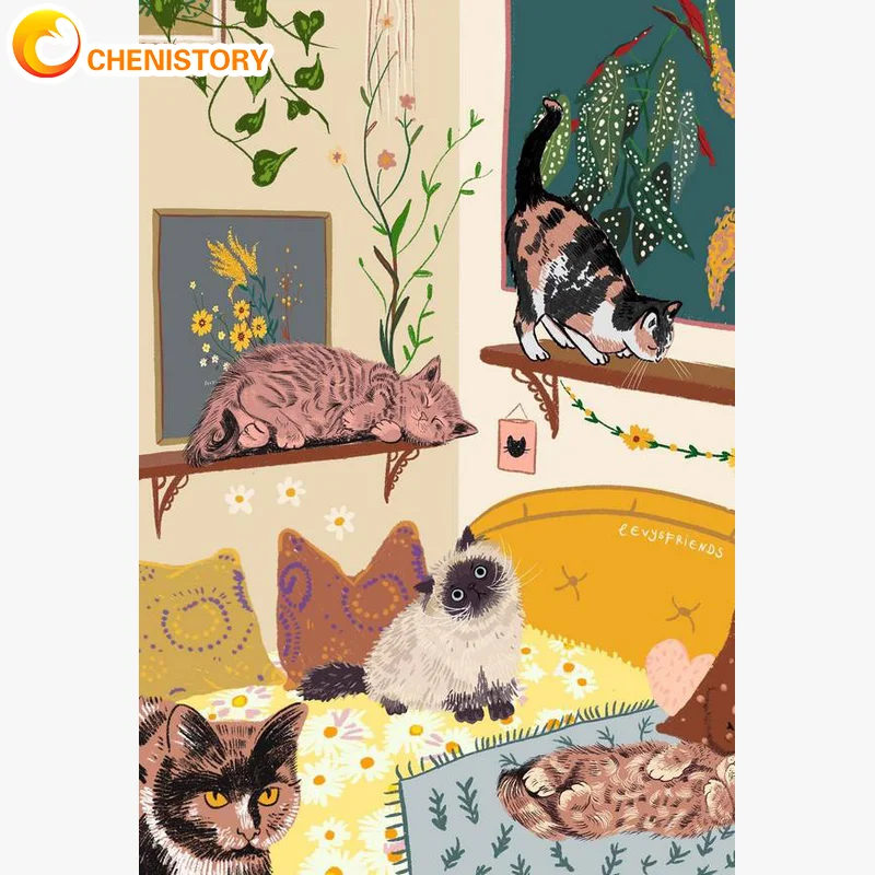 

CHENISTORY Cartoon Painting By Numbers Adults Crafts Simple Picture Cats Paint Kit Wall Decors On Canvas Gift Easy For Kids