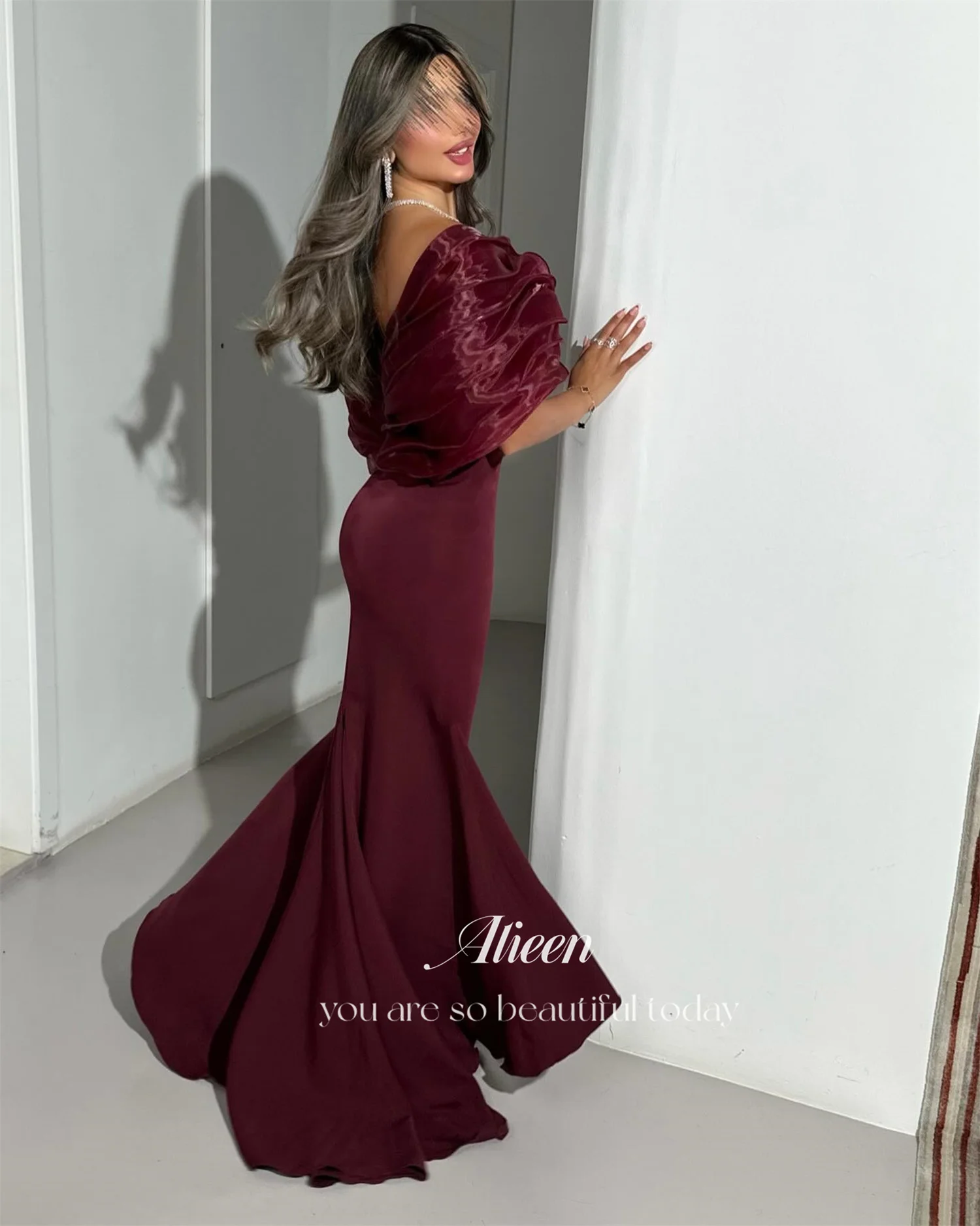 فساتين سهرة نسائية فاخرة من Aileen للمناسبات الخاصة فستان حورية البحر فيستدوس دي فيستا عنابي مخصص من فساتين سيهر #2