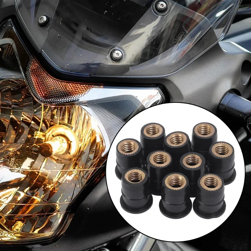 10pcs M4/M5/M6 Motorcycle Modified Brass Rubber Well Nuts Fastener Motorcross Decoration Windshield Riveted Fastener Accessories