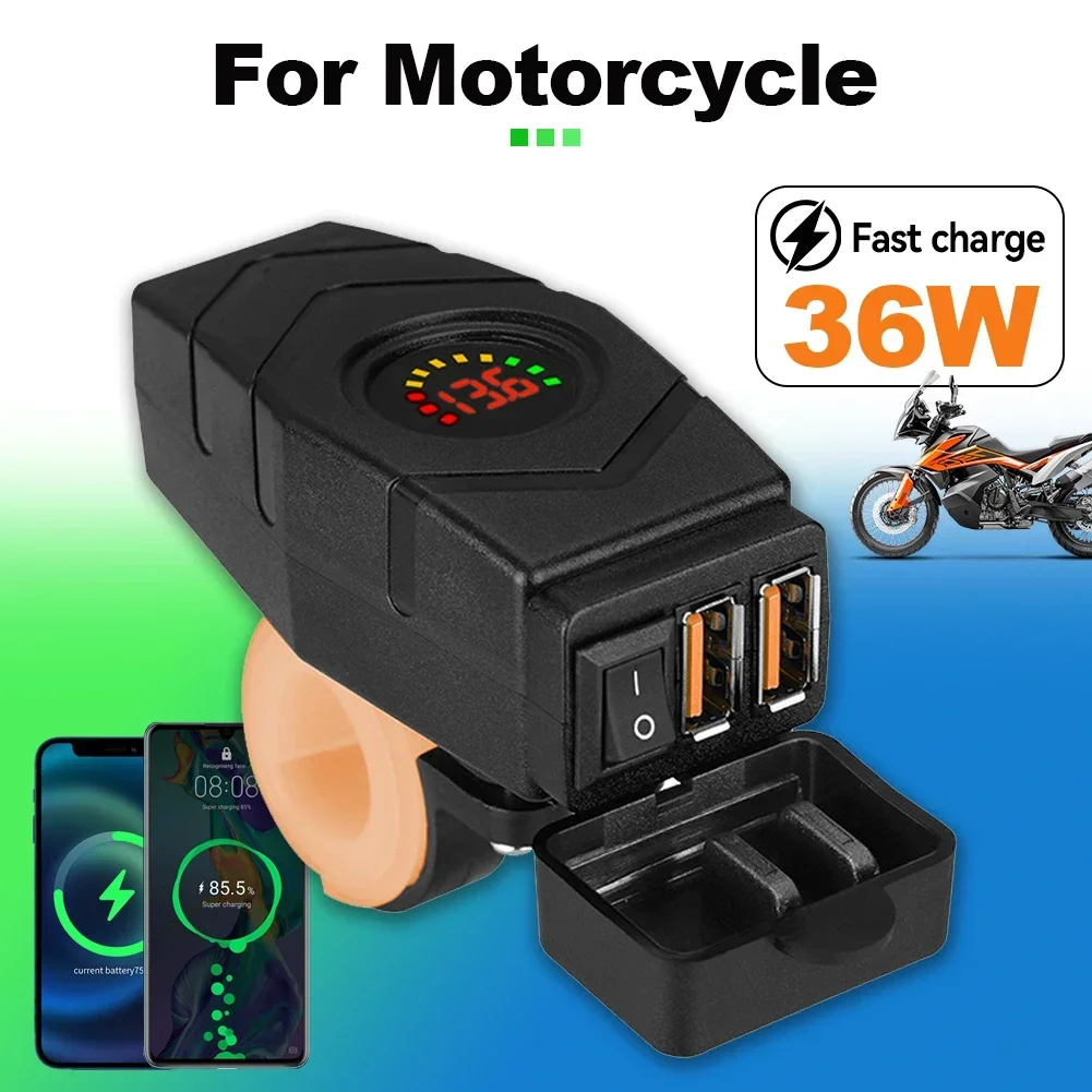 36W Fast Charging QC3.0 with Voltage Display Switch, Electric Bike Modified with Onboard USB Charger for Electric Bicycles 12V