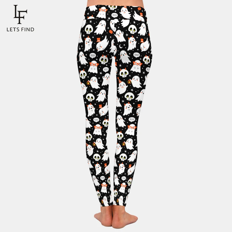 LETSFIND autunno nuove donne Leggings moda 3D Halloween simpatici fantasmi e teschi stampa a vita alta Sexy Fitness Stretch pantalone completo