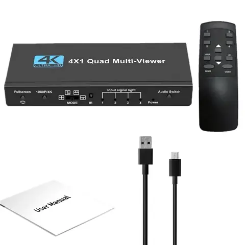 4K HDMI-compatible Multiviewer 4x1 Quad Screen Real Time Multi Viewer 4 in 1 Seamless HDMI-compatible Switcher With Remote
