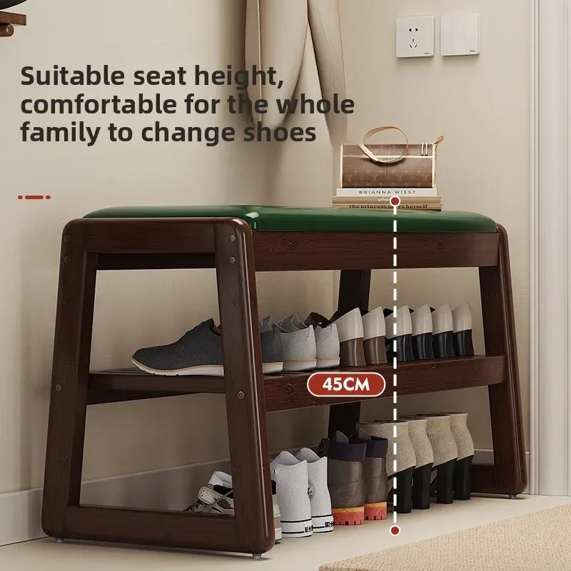 Seated Shoe Changing Stool Storage Integrated Shoe Stool Entrance Stool Entrance Door Nanzhu Shoe Rack Light Luxury High Sense