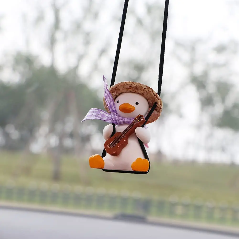 Swing Duck Car Pendant Rearview Mirrors Charms Straw Hat Schoolbag Style Duck Ornament (Mirrors Guitar Duck)