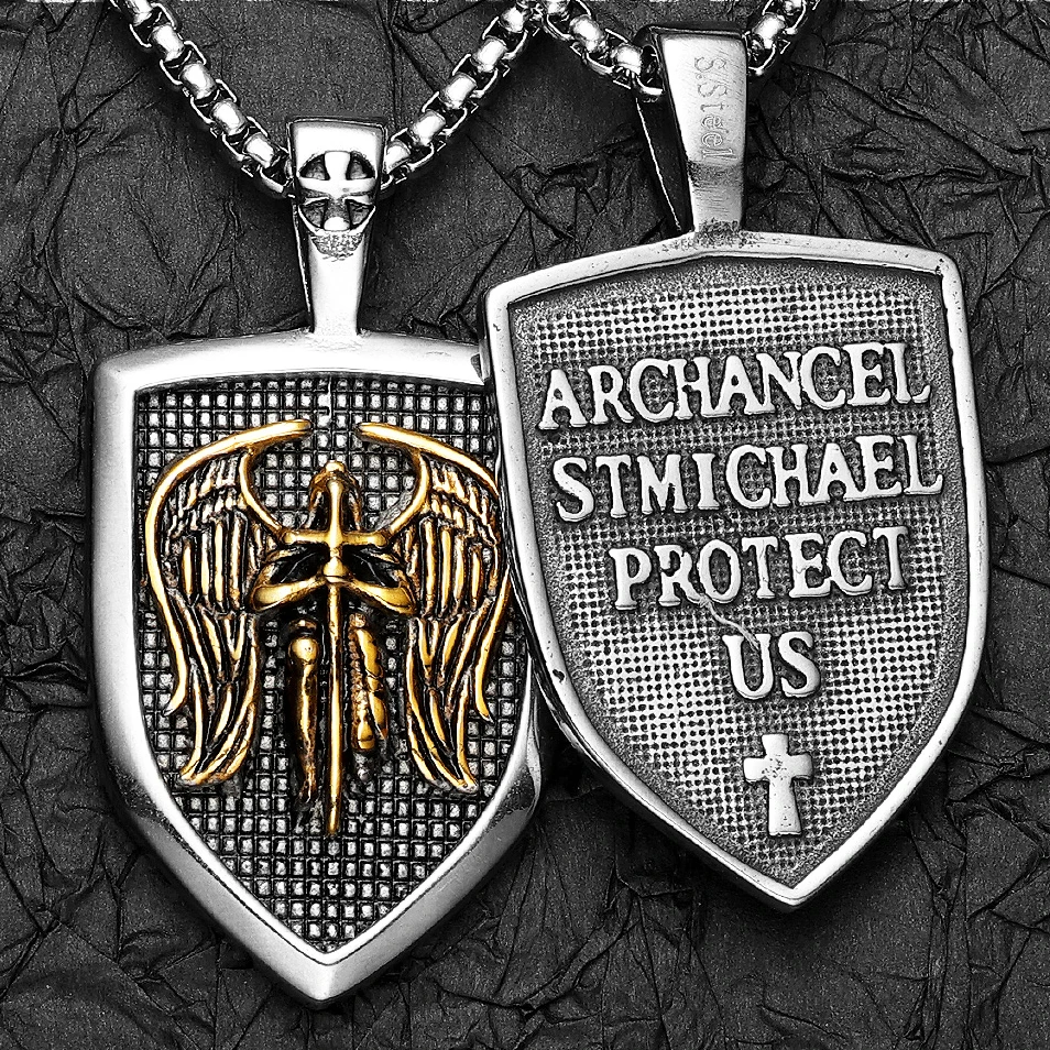 Archangel St.Michael Pendants Stainless Steel Men Women Necklaces Chain Punk Rock Retro Jewelry Accessories Best Gift Wholesale