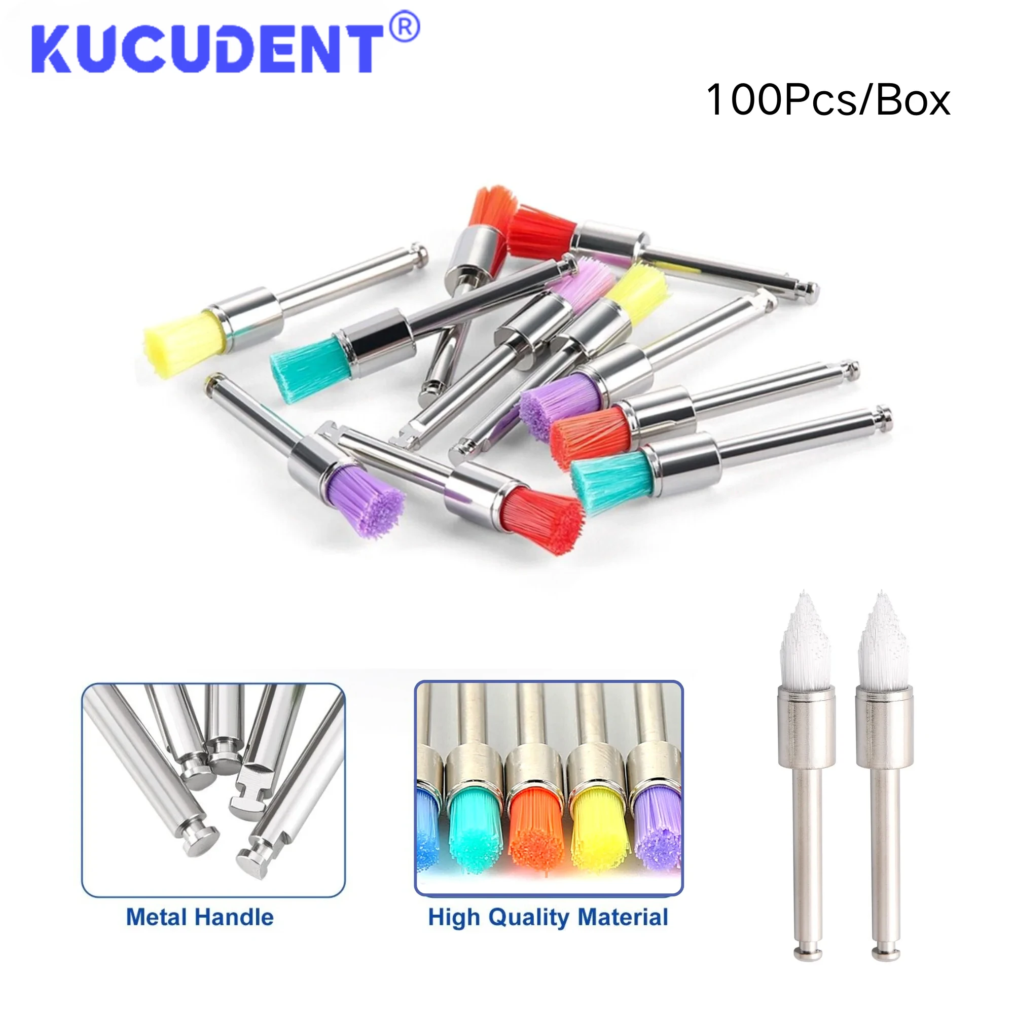 100Pcs/Bag Dental Polishing Brushes Prophy Cup White Nylon Bristle Brush Flat Shape Latch Type RA Polisher Dentistry Tools Brush