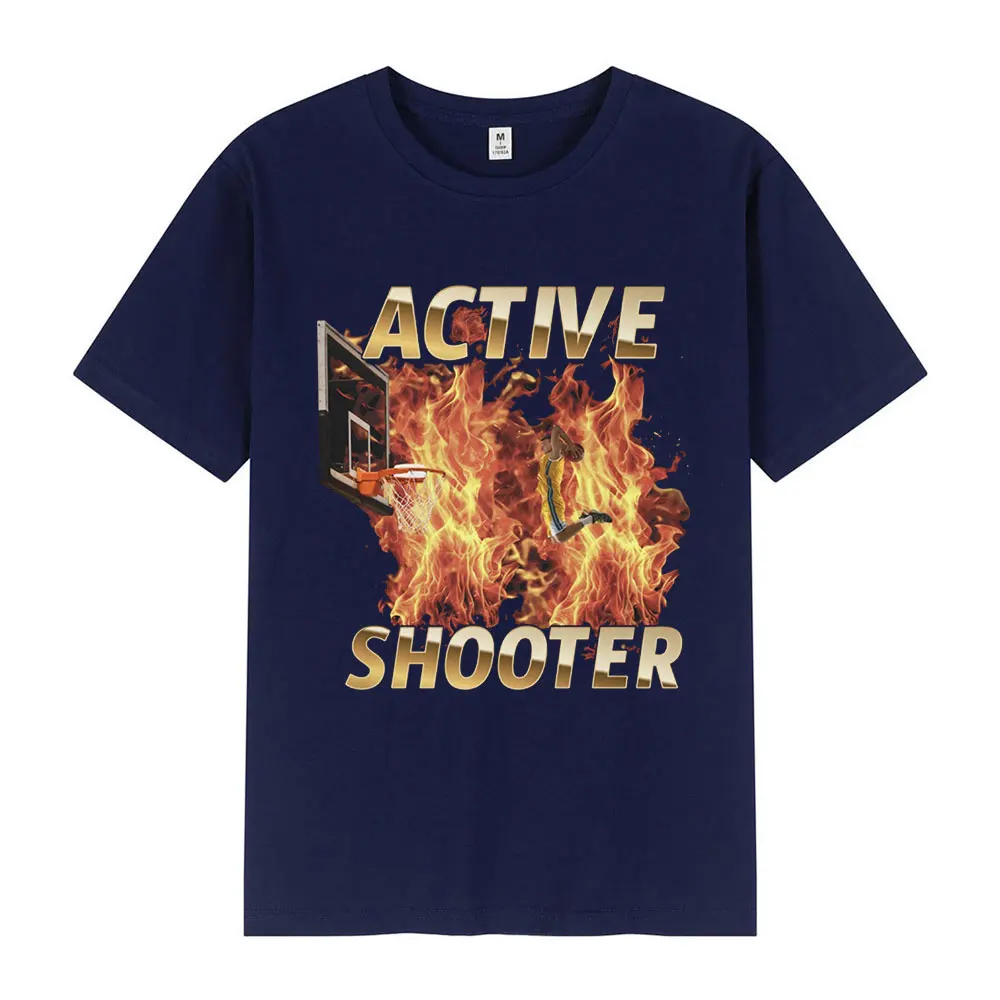 Active Shooter Basketball Funny Meme Graphic T-shirt Men's Women Fashion Retro Short Sleeve T-shirts Casual Cotton T Shirt Tops