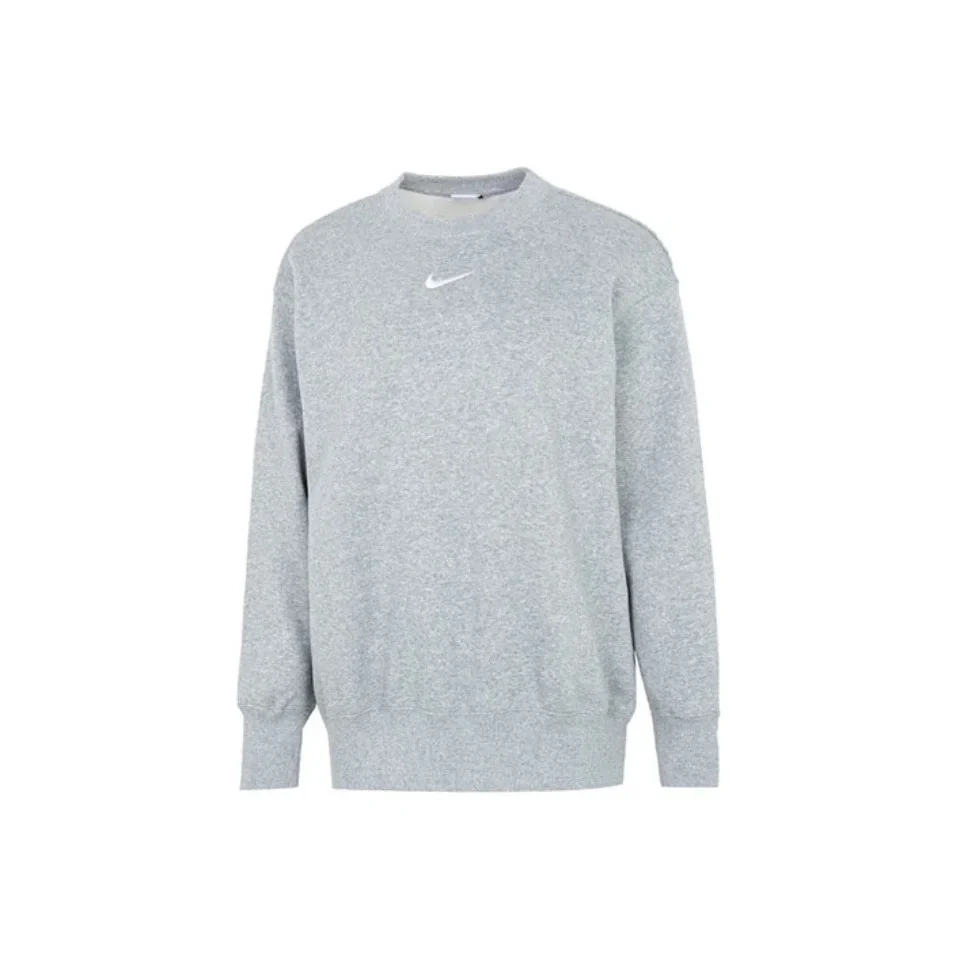 Original Nike Women's Gray Crewneck Sweatshirt Winter New Fleece-Lined Pullover DQ5734-063