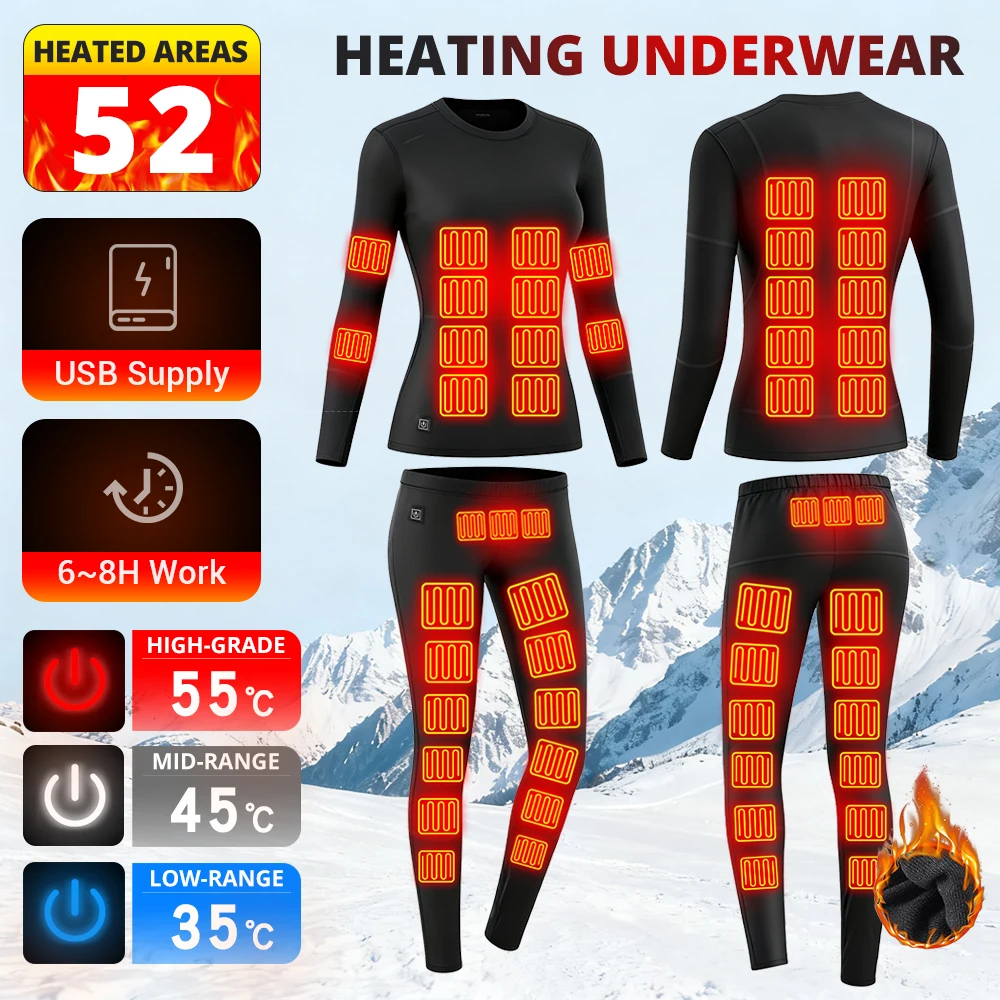 

52 Areas Electric Heating Jacket Men Electric Heated Men's Ski Suit USB Clothing Fleece Thermal Long Johns