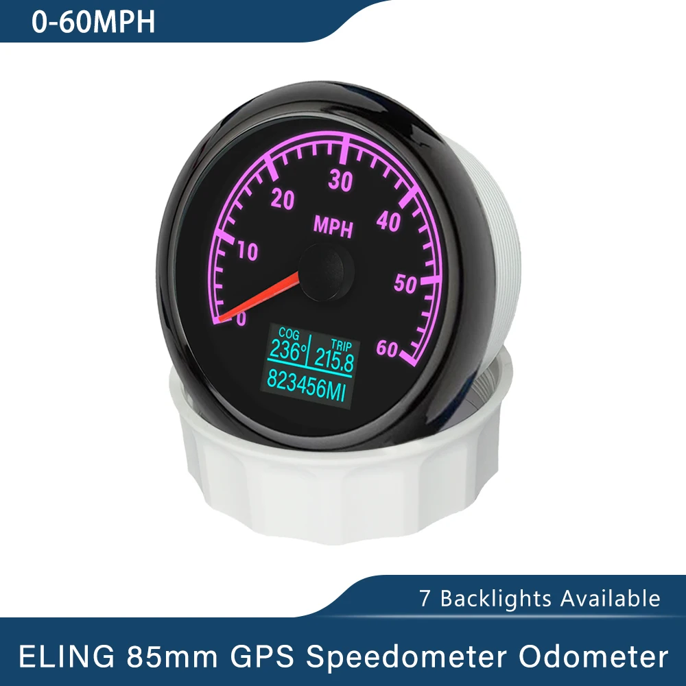 

ELING 85mm GPS Speedometer KNOTS KM/H MPH Odometer with 7 Colors Backlight for Car Boat Motorcycle