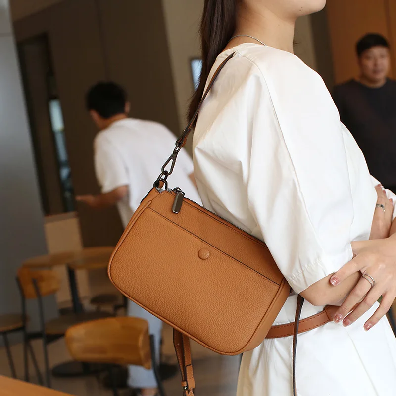 Solid Color Female Genuine Leather Messenger Bags Casual Lady Commute Single Shoulder Bag Classic Women Square Handbag New 2023