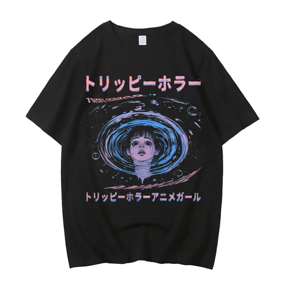 Camiseta de algodón Junji Ito para hombre Y2k, ropa coreana, gráfico para mujer, gráfico estético colorido de alta calidad, Universidad de moda