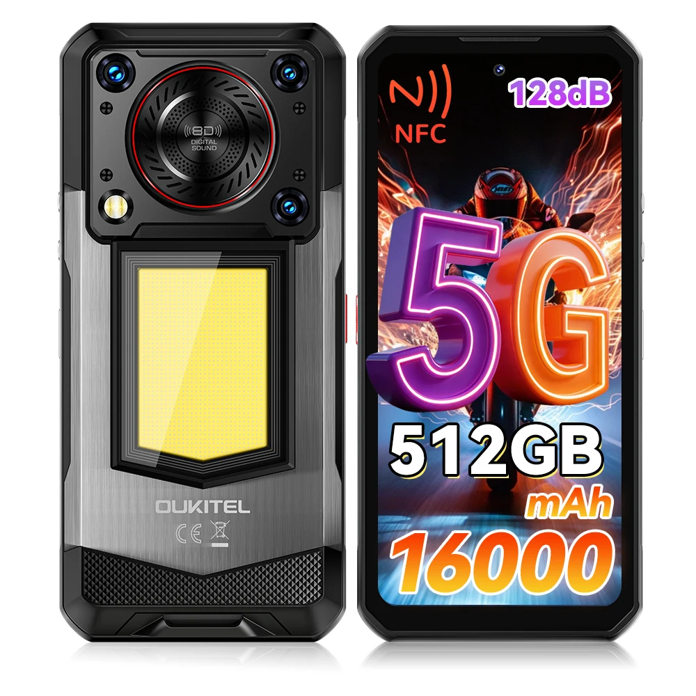 Téléphone mobile OUKITEL WP56 36 Go (12+24) + 512 Go 5G 16000 mAh Charge rapide 45 W Écran FHD 6,8 pouces 120 Hz Haut-parleur 128 dB 108 MP Android 15