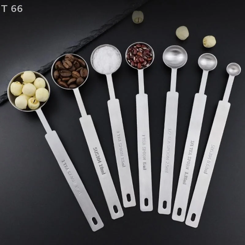 Cuchara medidora de cocina apilable de acero inoxidable con mango largo, 1/4 Uds., 1,25/2,5/5/15ml, se adapta a utensilios de cocina para acampar al aire libre