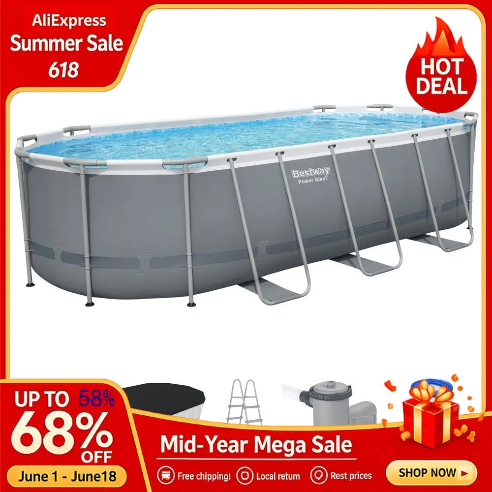 

18 x 9 x 48 Above Ground Pool, Oval Metal Frame Outdoor Swimming Pool Set with Filter Pump, Ladder, and Cover, Custom