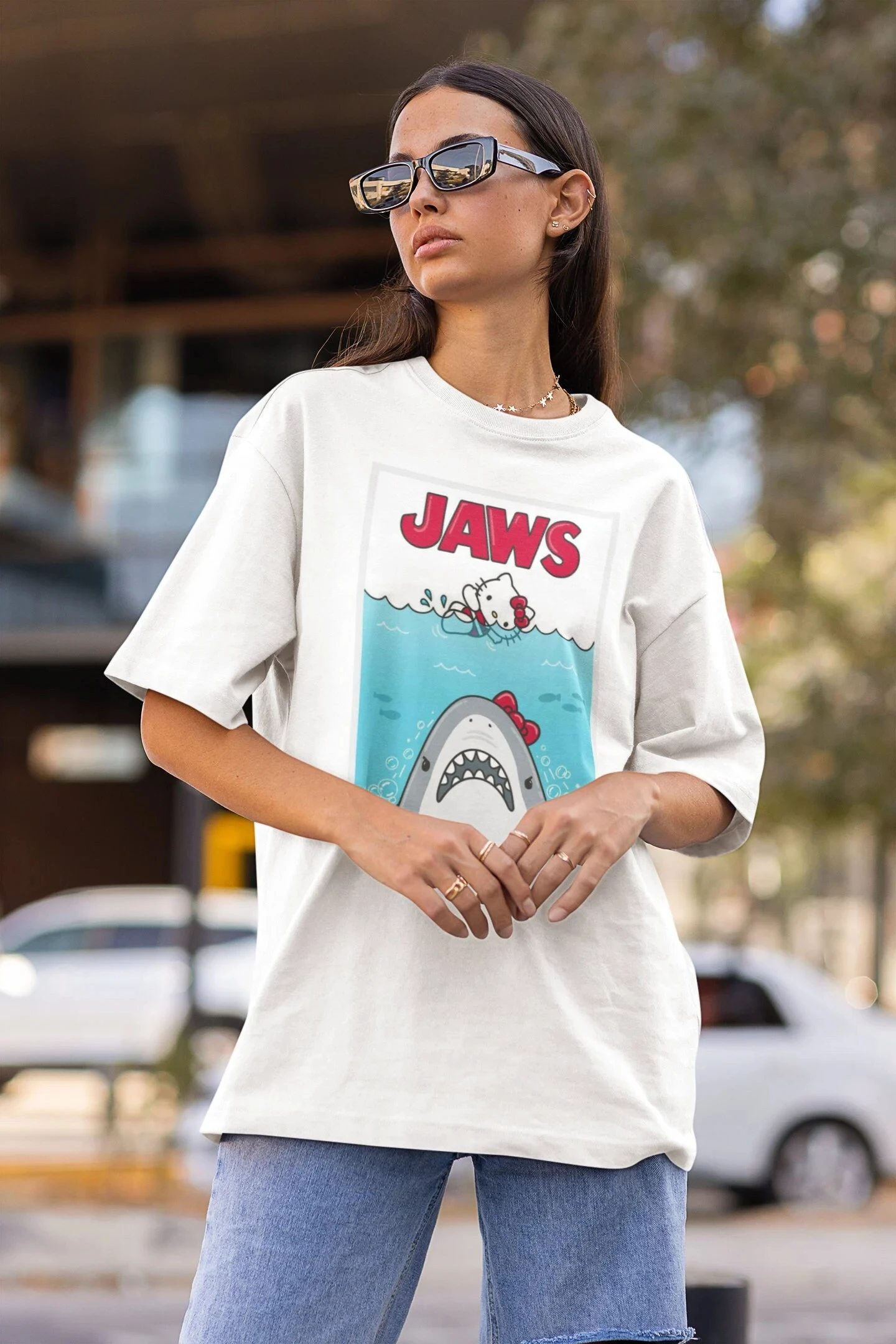 Poster Men Fashion - Hello Kitty Shark Movie Poster T-shirt