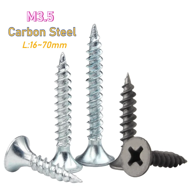 M3.5 White/Gray Carbon Steel Reinforced Marine Phillips Flat Countersunk Head Self-Tapping Screw Cross Wood Screw L:16~70mm