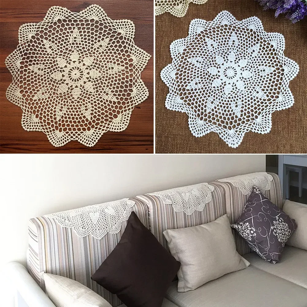 Round Lace Table Cloth Vintage Hollow-out Crochet Doily Mats Tea Table Cloth Cover Mat Placemat Home Table Dining Party Decor