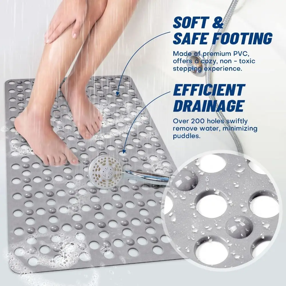 

Suction Cups Shower Stall Mat Drainage Holes Anti Slip Bathroom Mat Machine Washable Antibacterial Resistant Bath Mat Toilet
