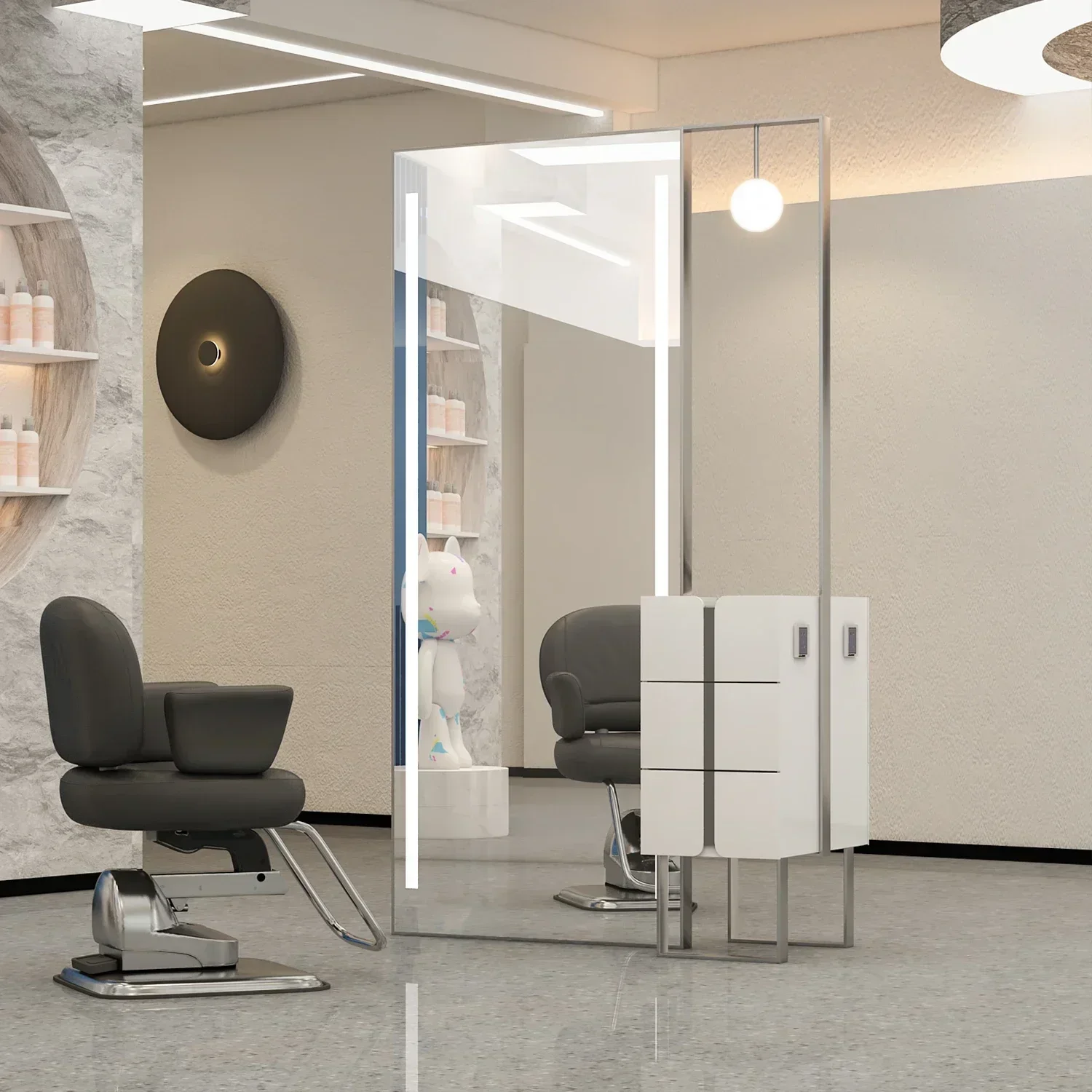 A13 Barber shop double-sided floor-to-ceiling mirror with cabinet, special perm and dyeing full body hair cutting mirror for
