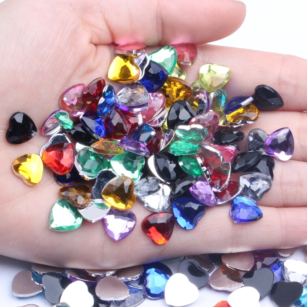 Heart Shape Acrylic Rhinestones Flat Back Flat Facets Many Sizes Many Colors For Nails Art Glue On Beads DIY Jewelry Making