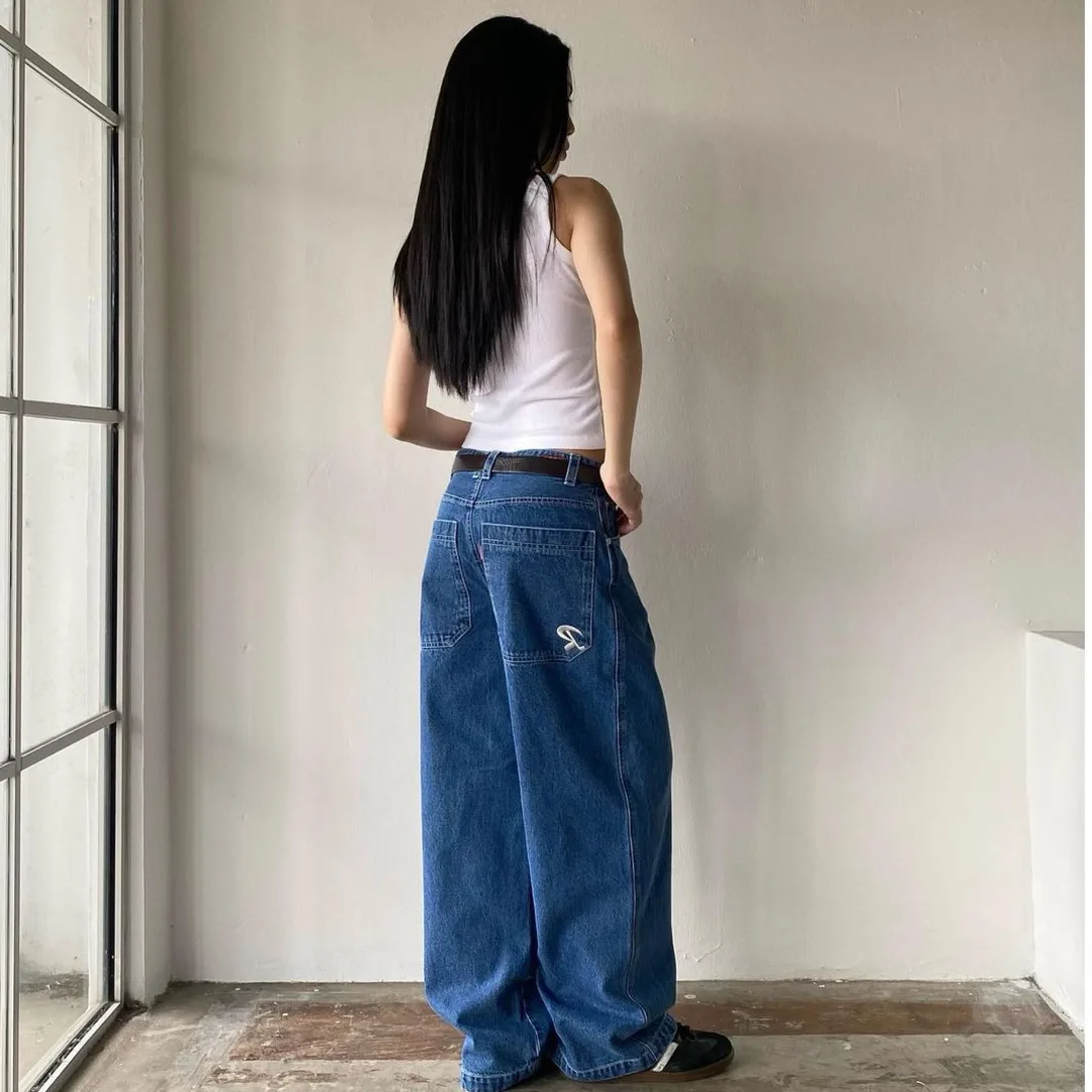 

2024 New Women's Casual Denim Pants Street Pocket Embroidery Sweet Girl Versatile Loose Slimming Wide Leg High Street New Trendy