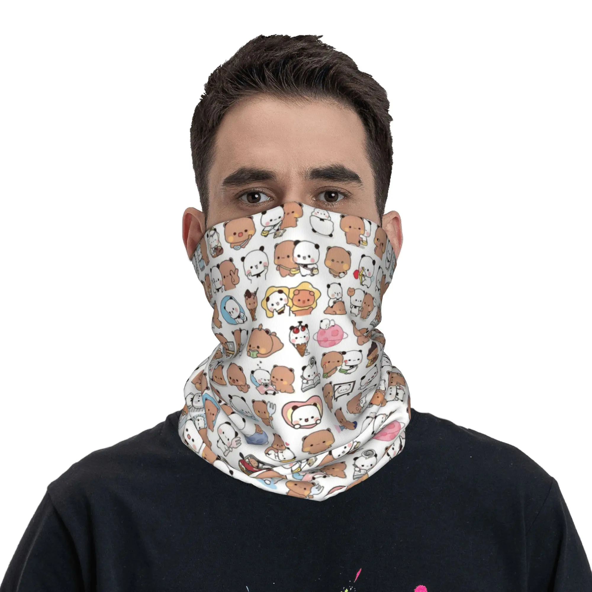 Custom Bear Cartoon Peach And Goma Bubu Dudu  Bandana Neck Warmer Men Women Winter Ski Tube Scarf Gaiter Anime Panda  Face Cover view 4