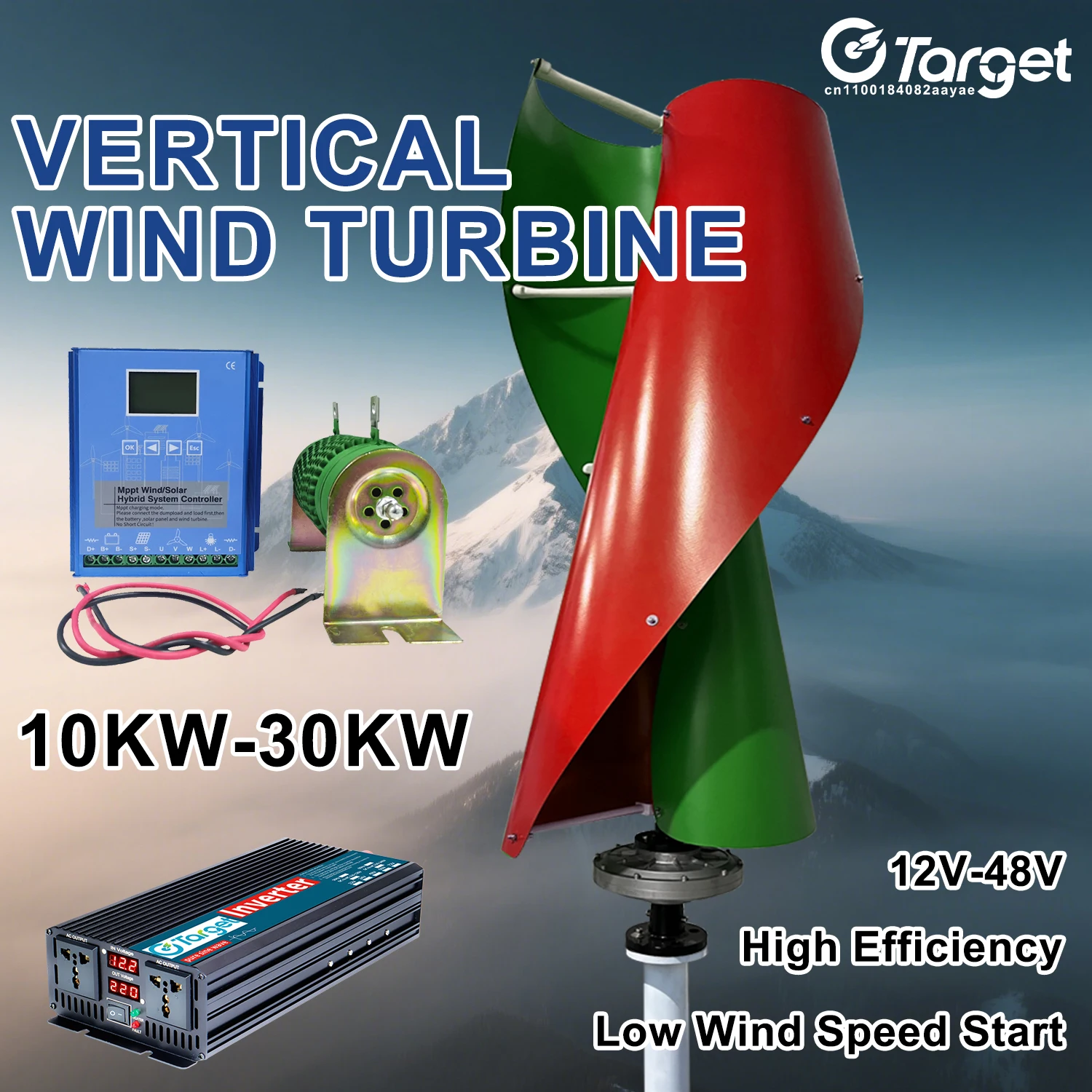 

10KW 20000W Vertical Axis Wind Turbine 12V 24V 48V 220V 25000W Alternative Energy Generator AC Output Household with Controller