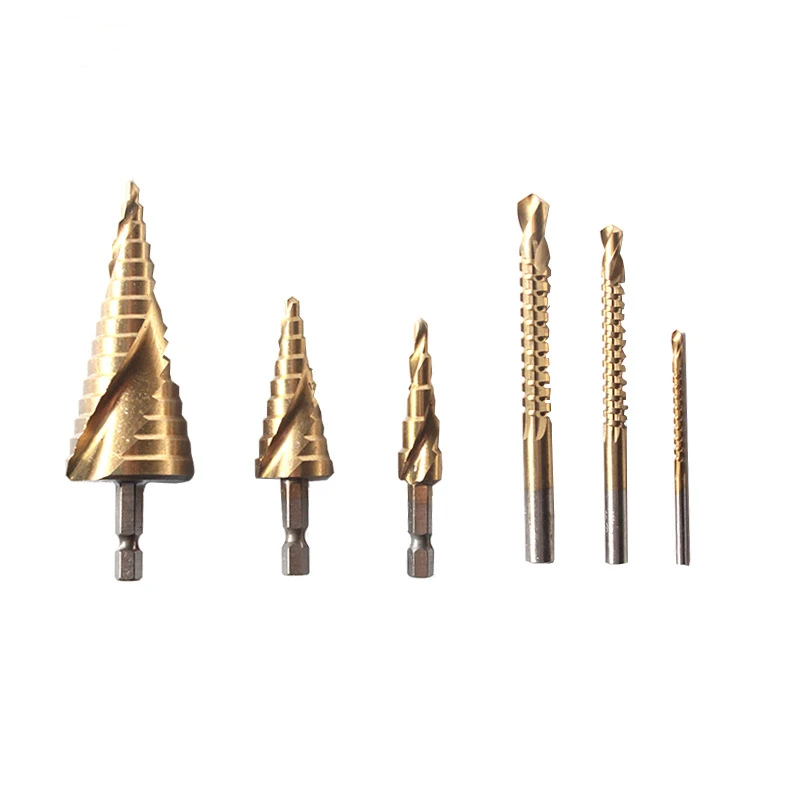 4-32mm Titanium Plating Step Drill Bit And Drill Bit-Milling Cutter 6Pcs/Set.Countersink For Metal/Wood,Straight /Spiral Groove