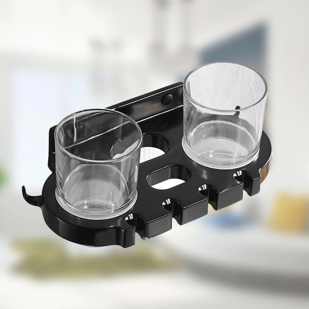 

Space Aluminum Free Punch Toothbrush Rack Double Cup Holder Hooks Bathroom Practical Rust Proof Holder