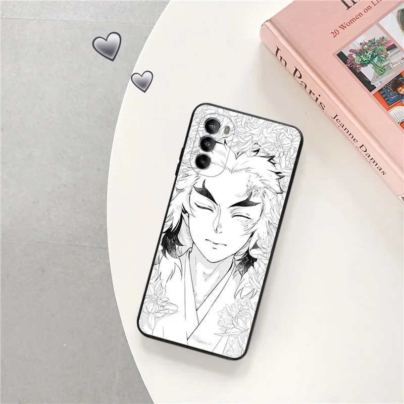 Phone Case For Moto G71 G73 G72 G53 G52 G32 G22 G60 G51 G50 G31 30 G9 Demon Slayer Rengoku Kyoujurou Black Soft Protective Cover