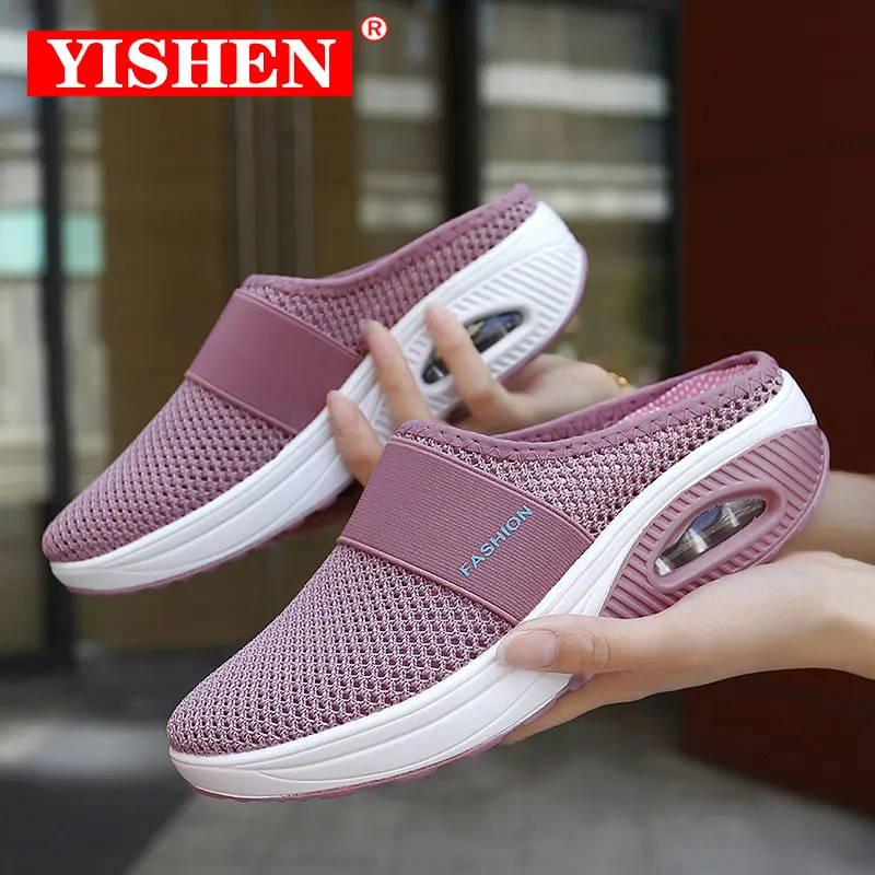 

YISHEN Women Sandals Wedges Shoes High Quality Chunky Slides Slippers Breathable Cushion Footwear Sandales Pour Femmes Summer