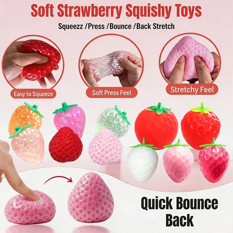 New Strawberry Sticky Squishy Toy Soft Slow Rebound Stress Relief Squeeze Elastic Decompression Fidget ASMR Sensory Relax Toys
