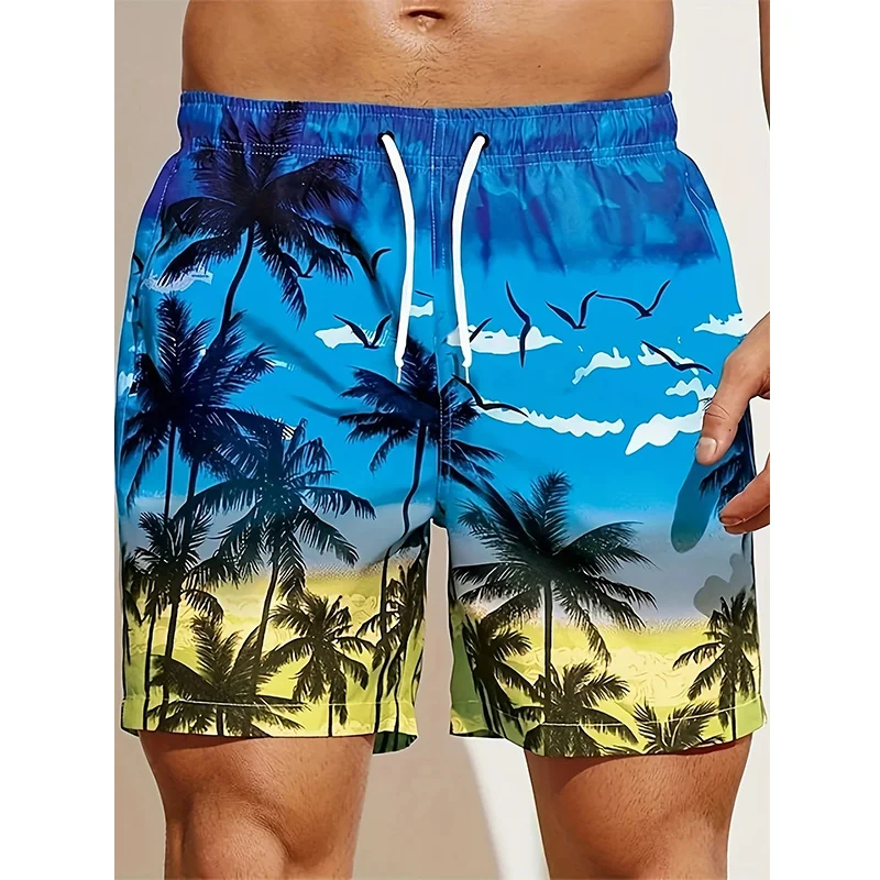 Pantalones cortos de playa con estampado de árboles de Cocoanut 3D Harajuku para hombres, tabla gráfica de palmera, bañadores hawaianos frescos, verano, nuevo