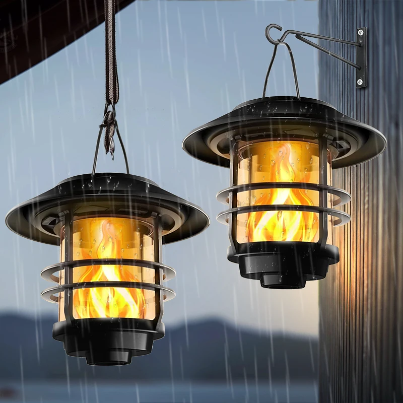 Solar Hanging Lantern Outdoor Flickering Flames Outdoor Lights Solar Lights Waterproof for Wall Fence Patio Porch Yard Decor