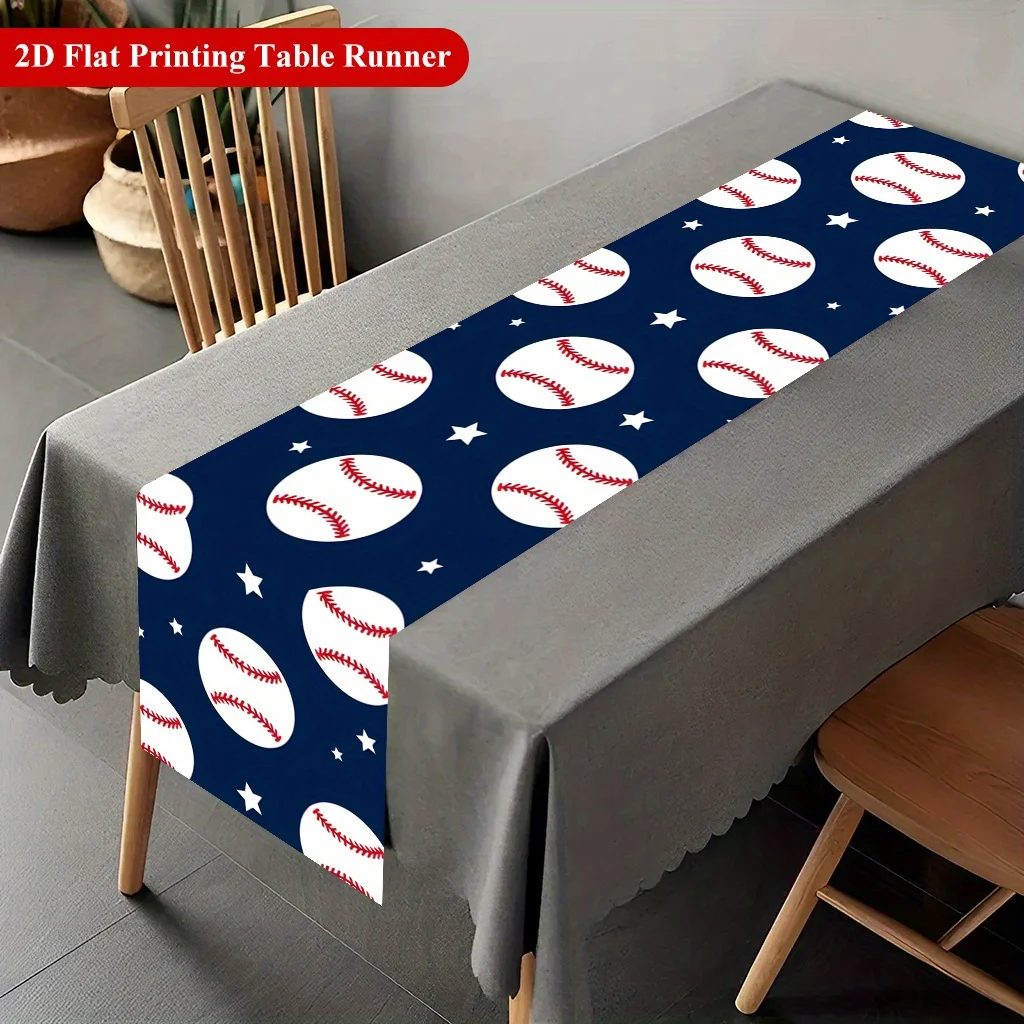 2D‑Printed Baseball & Star Table Runner, Decor for Dining Table, Coffee‑Table, Gatherings, Indoor‑Outdoor Parties